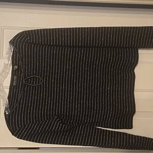New York & Company Black Top with Silver Stripes